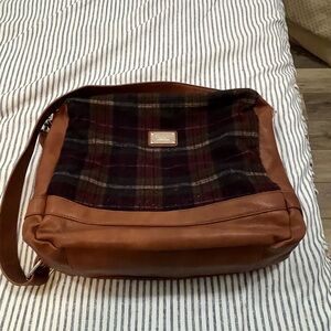 Coco + Carmen Brown Shoulder Bag with Cozy Plaid Accent